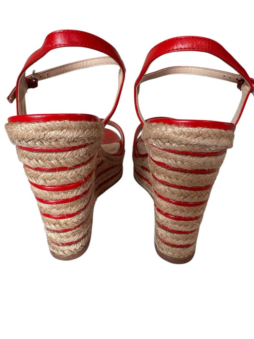 Vince Camuto Red Leather Espadrille Wedge Sandals Ankle Strap Size 10B - Picture 4 of 8